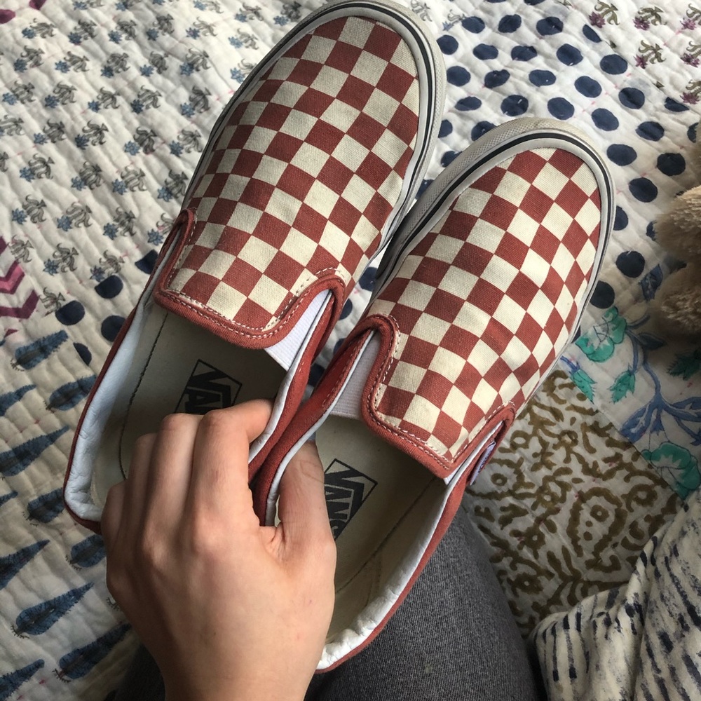 red checkered vans slip ons